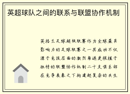 英超球队之间的联系与联盟协作机制