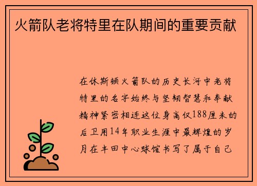 火箭队老将特里在队期间的重要贡献