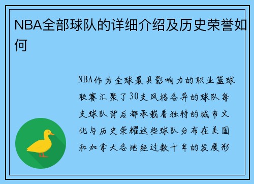 NBA全部球队的详细介绍及历史荣誉如何
